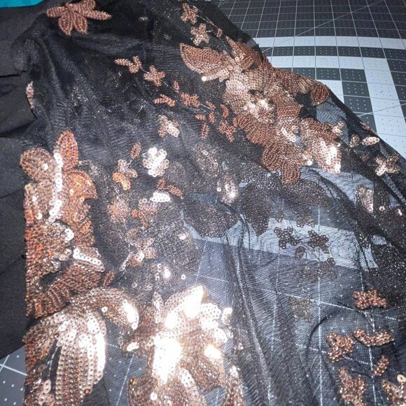 NWT Black Crepe Evening Jumpsuit with Copper Sequins Tulle Sleeves Size XL - Picture 7 of 8